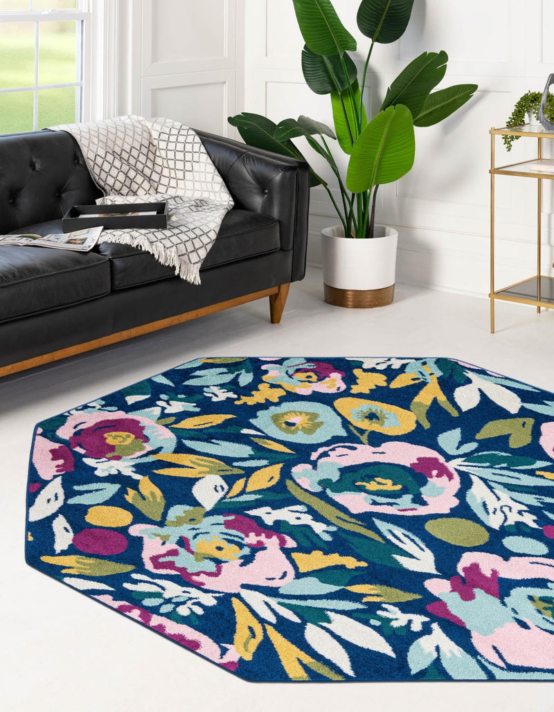 Garden Oasis Collection Area Rug -  Dell Octagon Navy Blue  lifestyle 70