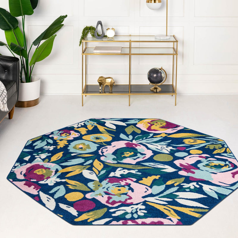 Garden Oasis Collection Area Rug -  Dell Octagon Navy Blue  lifestyle 113
