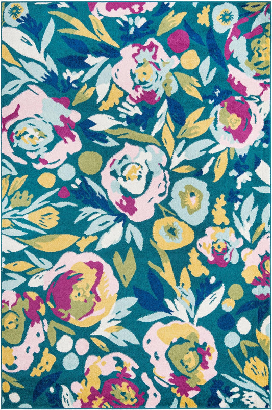 Garden Oasis Collection Area Rug -  Dell Rectangle Teal Main