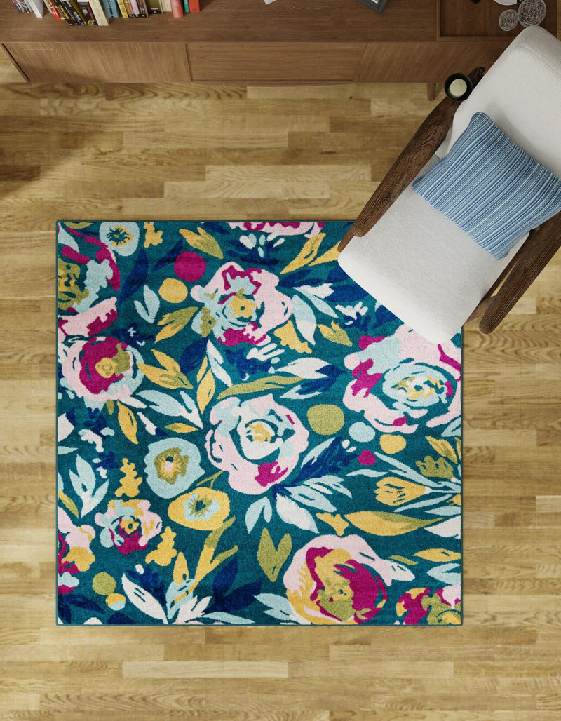 Garden Oasis Collection Area Rug -  Dell Square Teal  lifestyle 103