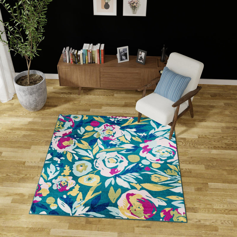 Garden Oasis Collection Area Rug -  Dell Square Teal  lifestyle 114