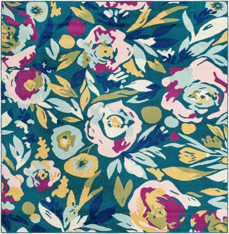 Garden Oasis Collection Area Rug -  Dell Square Teal  lifestyle 42