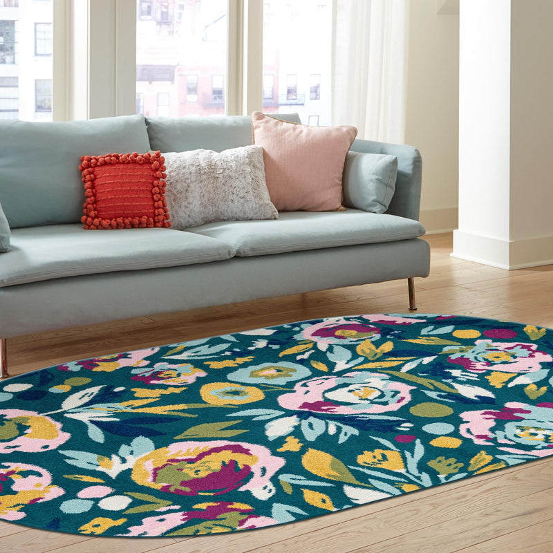 Garden Oasis Collection Area Rug -  Dell Oval Teal  lifestyle 14