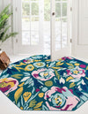 Garden Oasis Collection Area Rug -  Dell Octagon Teal  lifestyle 57