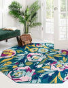 Garden Oasis Collection Area Rug -  Dell Octagon Teal  lifestyle 72