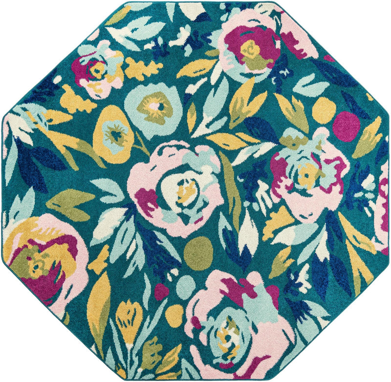 Garden Oasis Collection Area Rug -  Dell Octagon Teal  lifestyle 41
