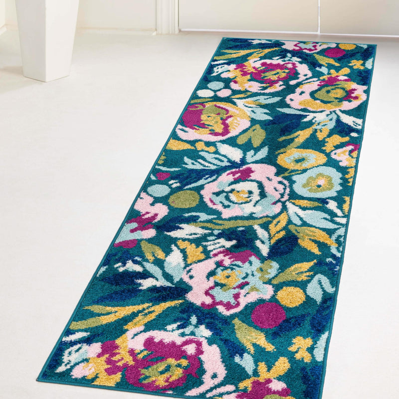 Garden Oasis Collection Area Rug -  Dell Runner Teal  lifestyle 13