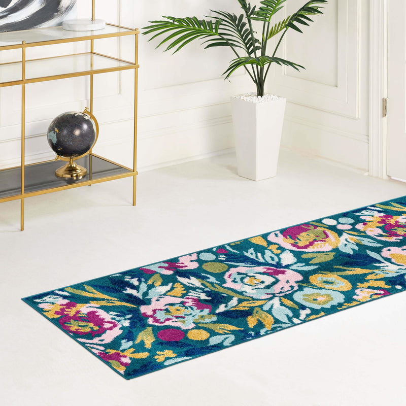 Garden Oasis Collection Area Rug -  Dell Runner Teal  lifestyle 14