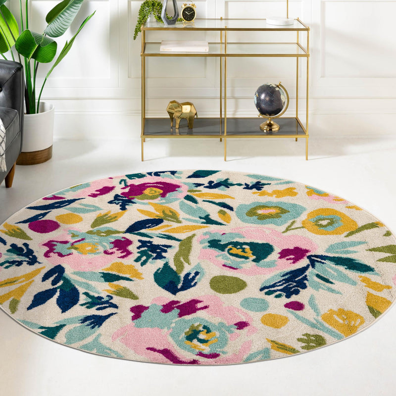 Garden Oasis Collection Area Rug -  Dell Round White  lifestyle 13