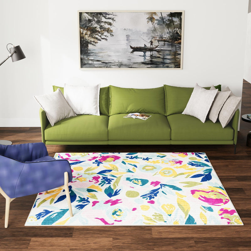 Garden Oasis Collection Area Rug -  Dell Square White  lifestyle 14