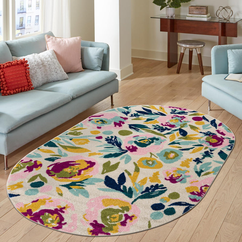 Garden Oasis Collection Area Rug -  Dell Oval White  lifestyle 115