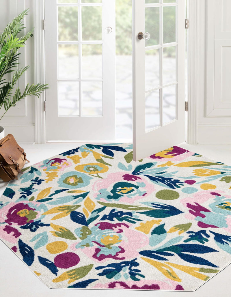 Garden Oasis Collection Area Rug -  Dell Octagon White  lifestyle 0