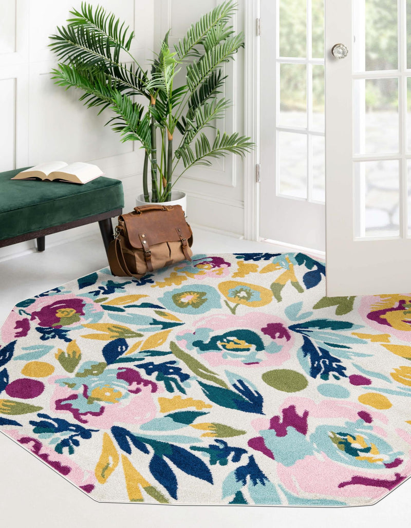Garden Oasis Collection Area Rug -  Dell Octagon White  lifestyle 2