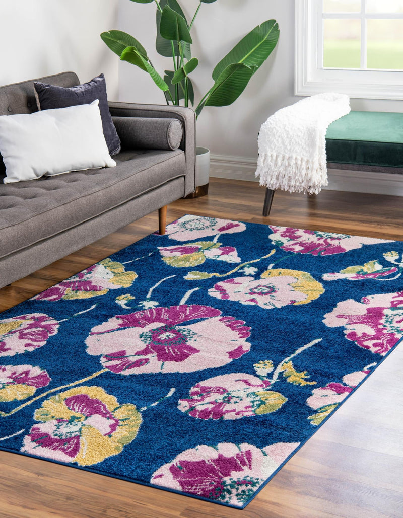 Garden Oasis Collection Area Rug -  Orchard Rectangle Navy Blue  lifestyle 3