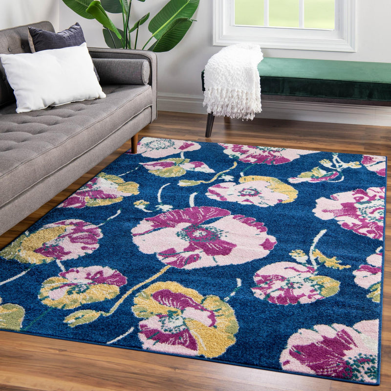 Garden Oasis Collection Area Rug -  Orchard Rectangle Navy Blue  lifestyle 15