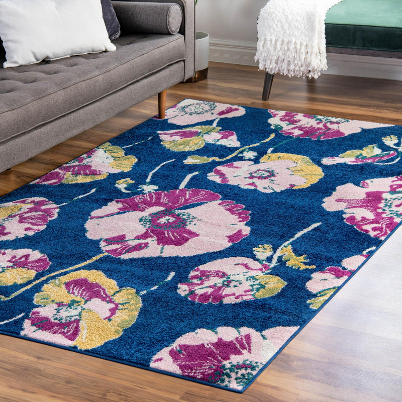 Garden Oasis Collection Area Rug -  Orchard Rectangle Navy Blue  lifestyle 16