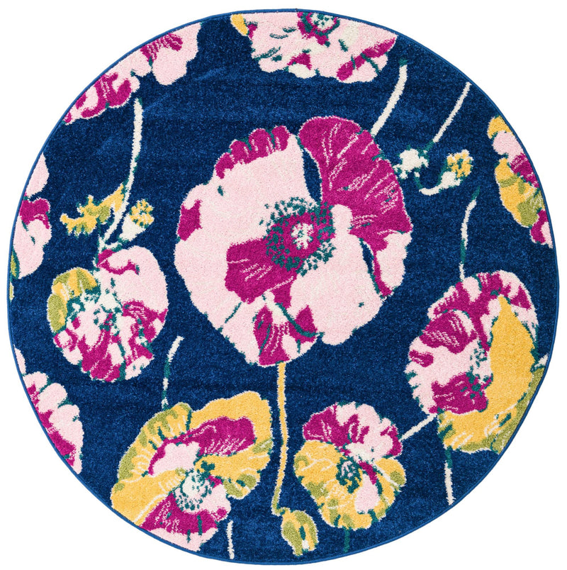 Garden Oasis Collection Area Rug -  Orchard Round Navy Blue Main
