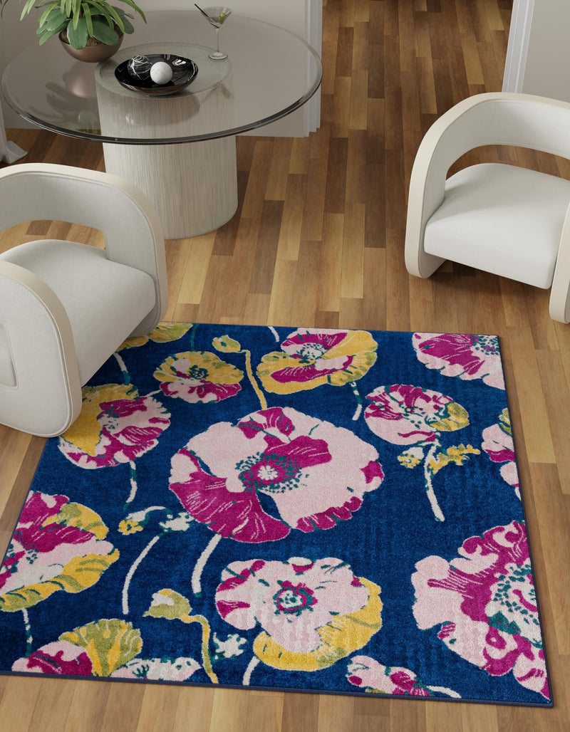 Garden Oasis Collection Area Rug -  Orchard Square Navy Blue  lifestyle 0