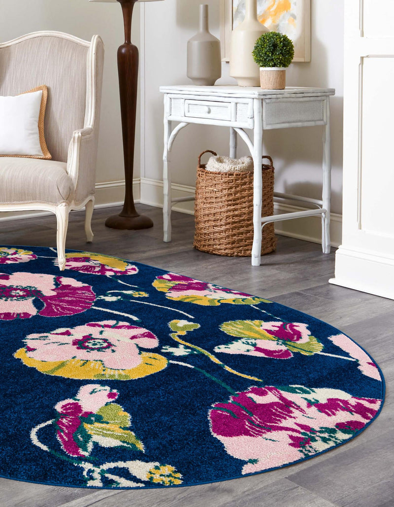 Garden Oasis Collection Area Rug -  Orchard Oval Navy Blue  lifestyle 2