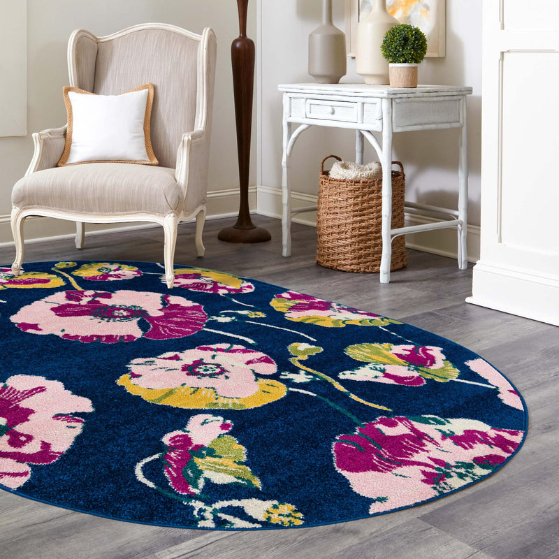 Garden Oasis Collection Area Rug -  Orchard Oval Navy Blue  lifestyle 14
