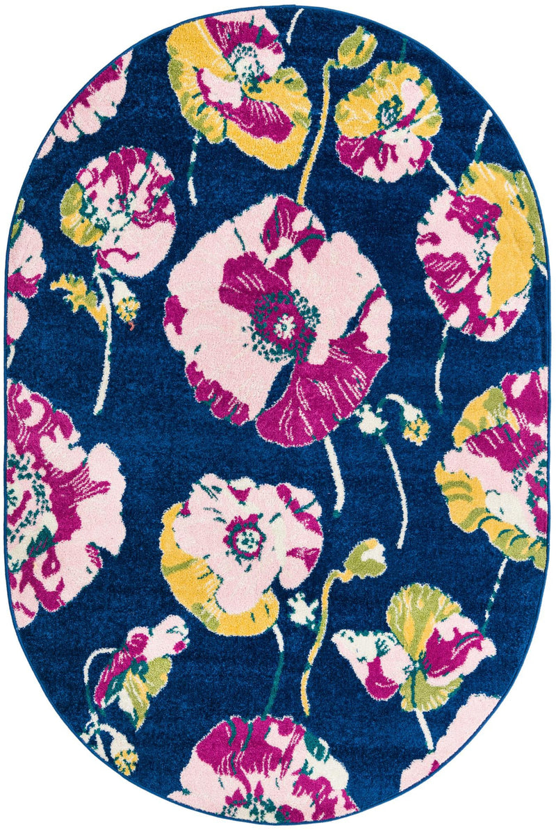Garden Oasis Collection Area Rug -  Orchard Oval Navy Blue Main