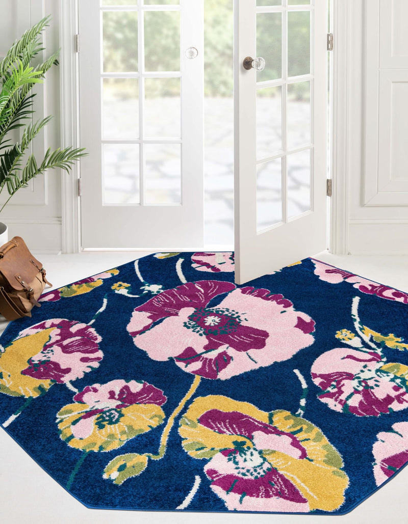 Garden Oasis Collection Area Rug -  Orchard Octagon Navy Blue  lifestyle 0