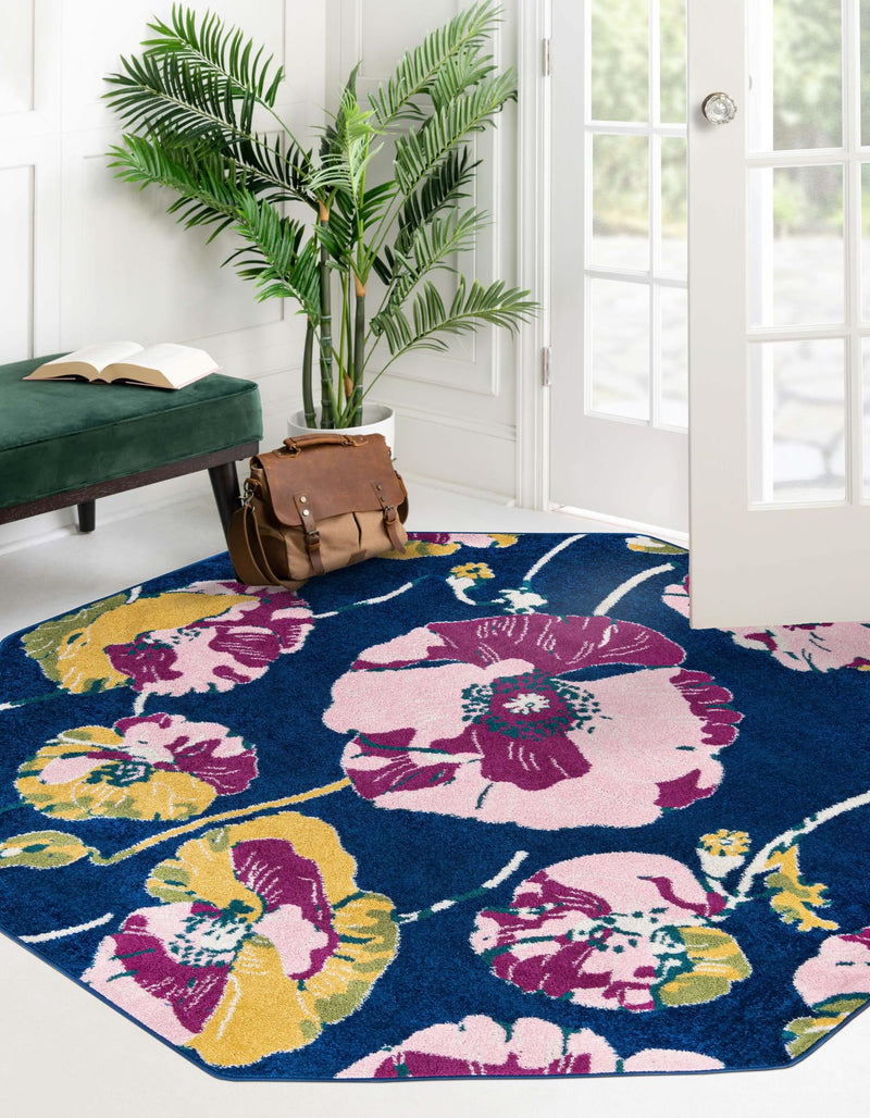 Garden Oasis Collection Area Rug -  Orchard Octagon Navy Blue  lifestyle 2