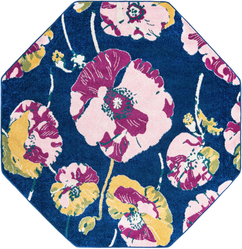 Garden Oasis Collection Area Rug -  Orchard Octagon Navy Blue Main