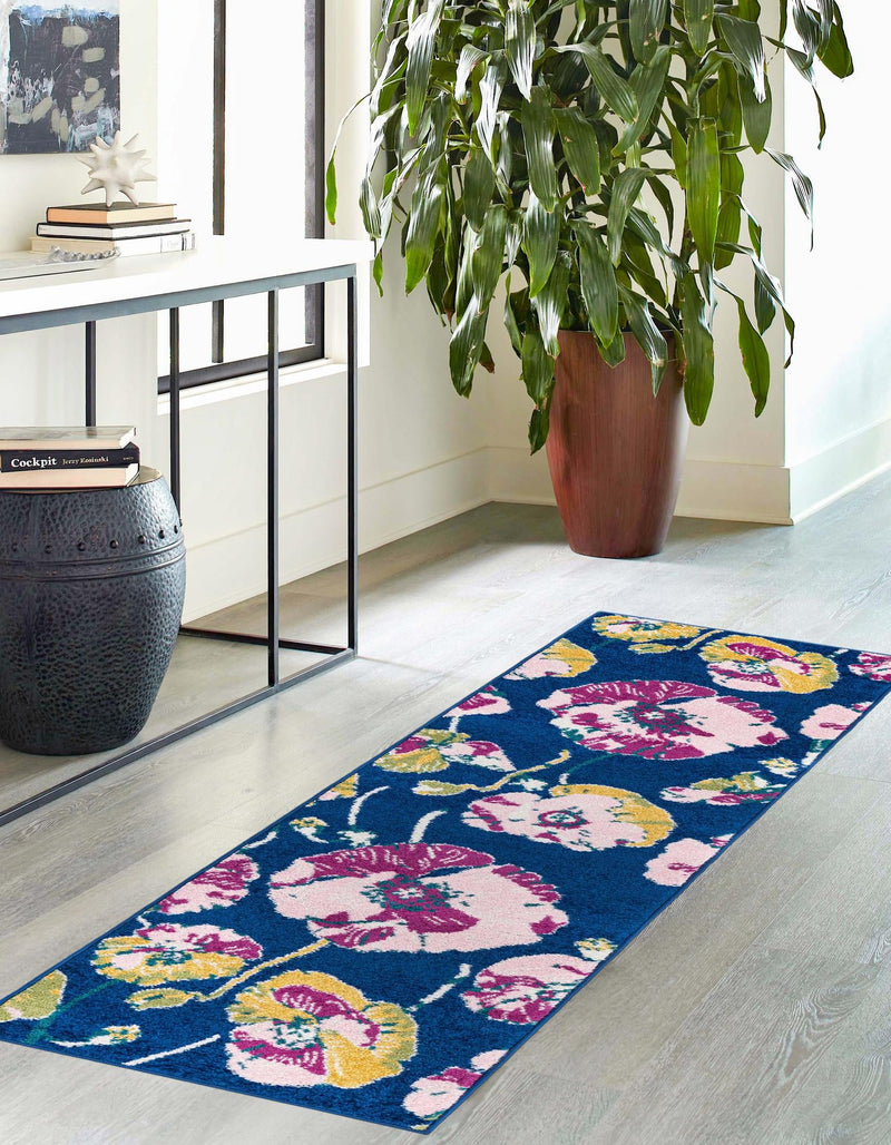 Garden Oasis Collection Area Rug -  Orchard Runner Navy Blue  lifestyle 0