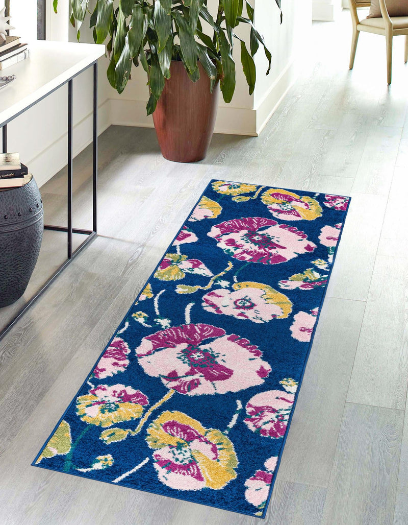 Garden Oasis Collection Area Rug -  Orchard Runner Navy Blue  lifestyle 2
