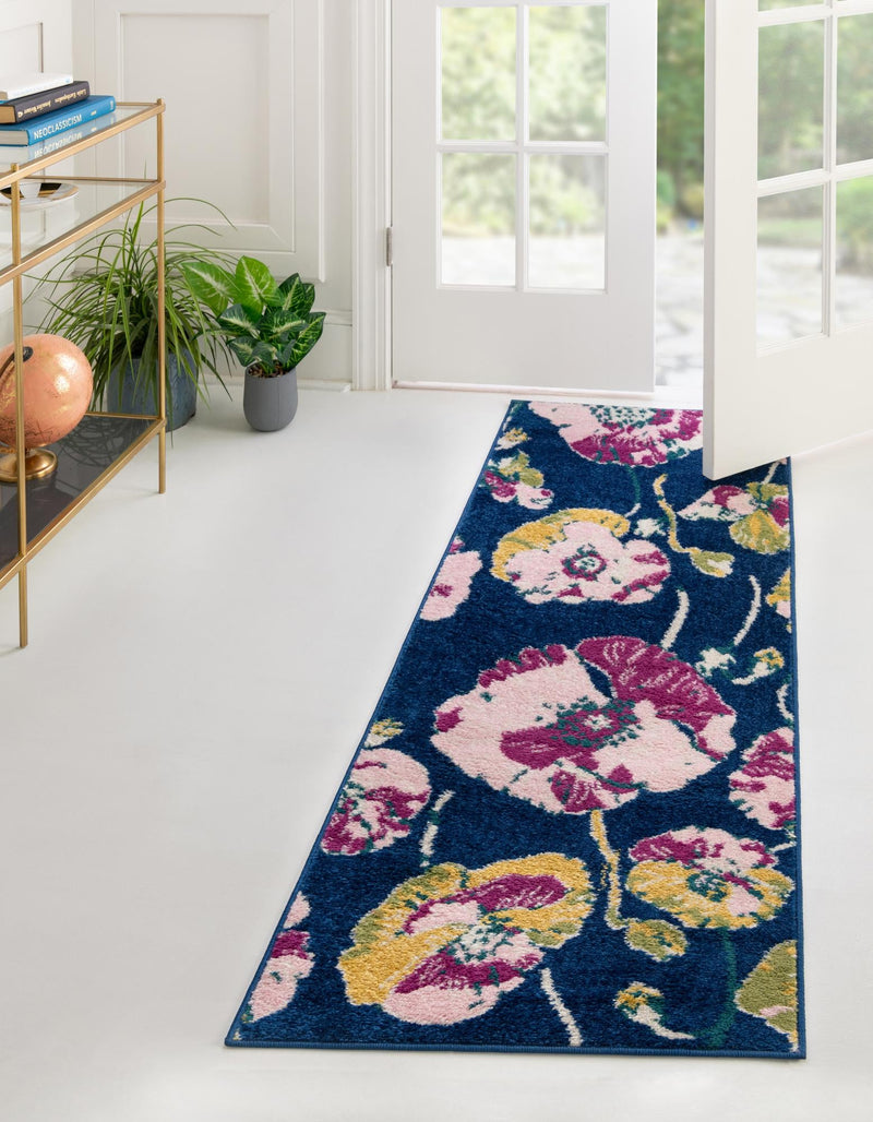 Garden Oasis Collection Area Rug -  Orchard Runner Navy Blue  lifestyle 3