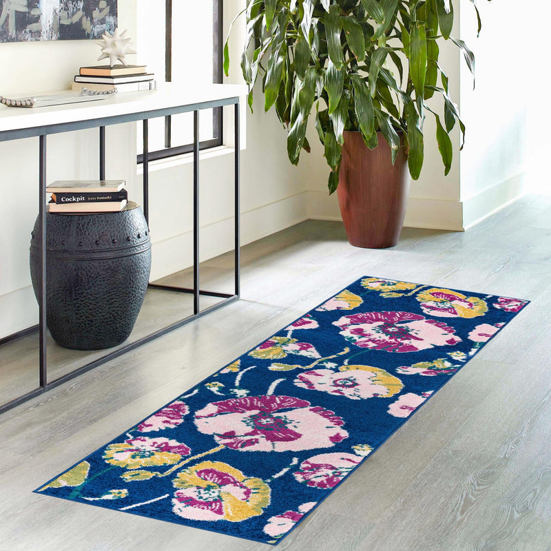 Garden Oasis Collection Area Rug -  Orchard Runner Navy Blue  lifestyle 15