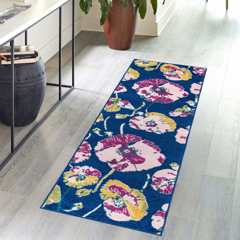 Garden Oasis Collection Area Rug -  Orchard Runner Navy Blue  lifestyle 16