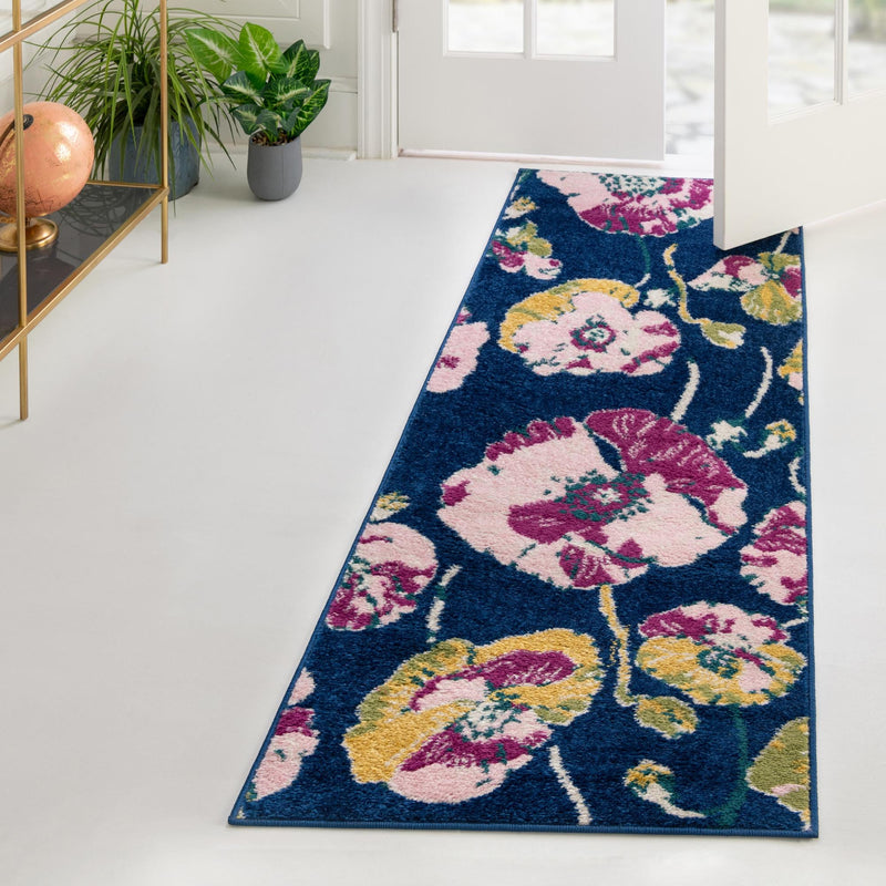 Garden Oasis Collection Area Rug -  Orchard Runner Navy Blue  lifestyle 17