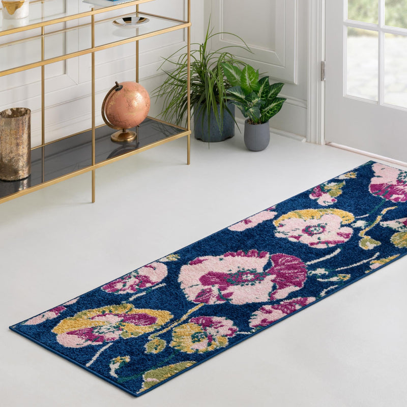 Garden Oasis Collection Area Rug -  Orchard Runner Navy Blue  lifestyle 18