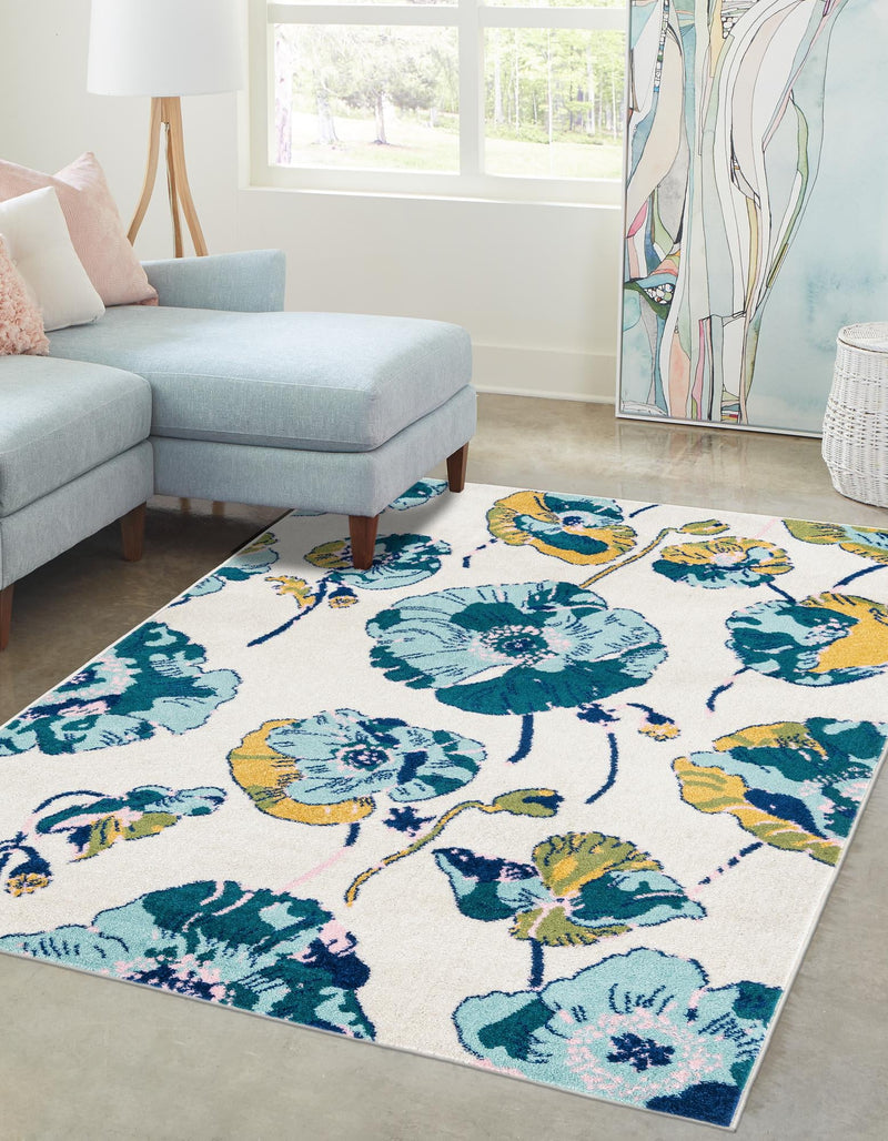 Garden Oasis Collection Area Rug -  Orchard Rectangle White  lifestyle 0