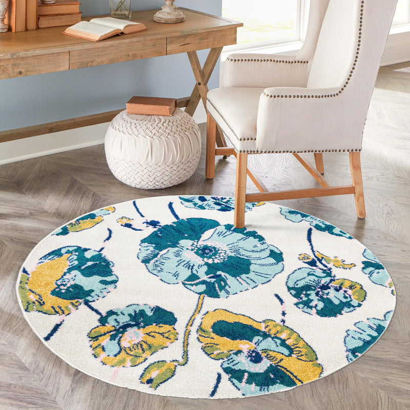 Garden Oasis Collection Area Rug -  Orchard Round White  lifestyle 13