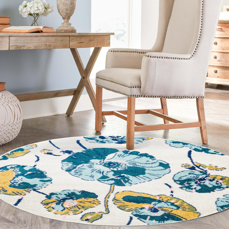 Garden Oasis Collection Area Rug -  Orchard Round White  lifestyle 14