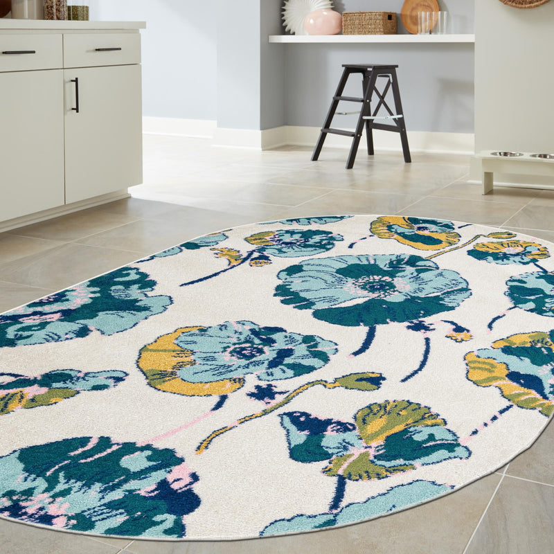 Garden Oasis Collection Area Rug -  Orchard Oval White  lifestyle 84