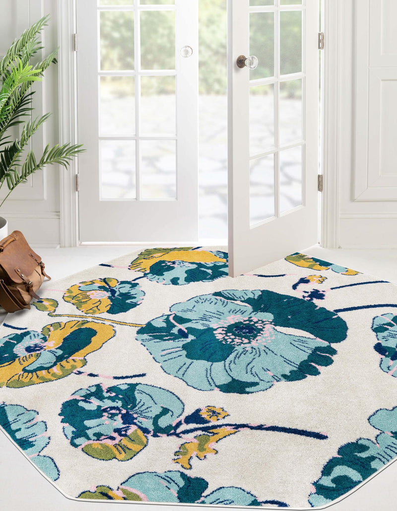 Garden Oasis Collection Area Rug -  Orchard Octagon White  lifestyle 29