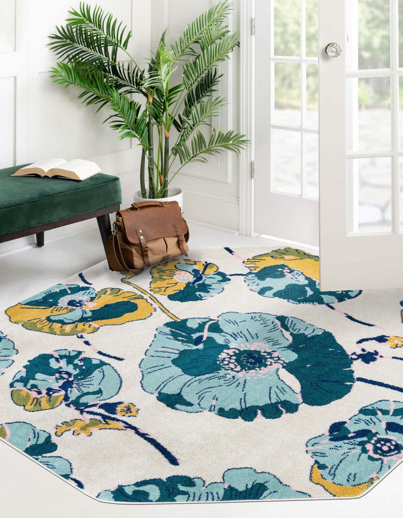 Garden Oasis Collection Area Rug -  Orchard Octagon White  lifestyle 39