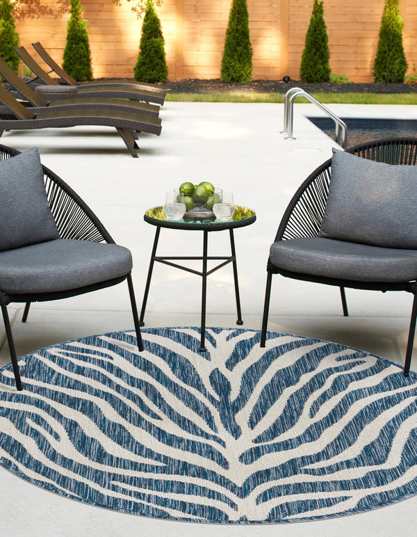 Jungle Expedition Collection Area Rug -  Savannah Round Blue  lifestyle 2