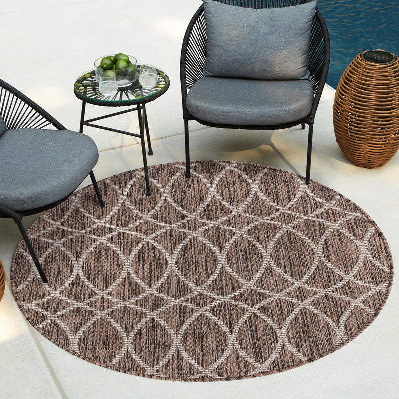 Garden Lattice Oasis Collection Area Rug -  Pavilion (Brown) Round Brown  lifestyle 13