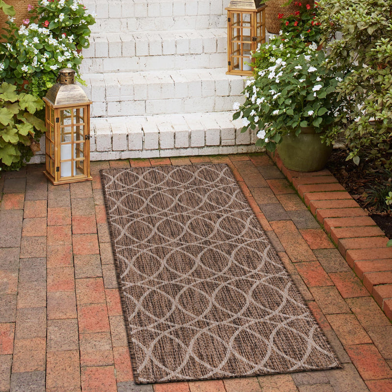 Garden Lattice Oasis Collection Area Rug -  Pavilion (Brown) Runner Brown  lifestyle 23