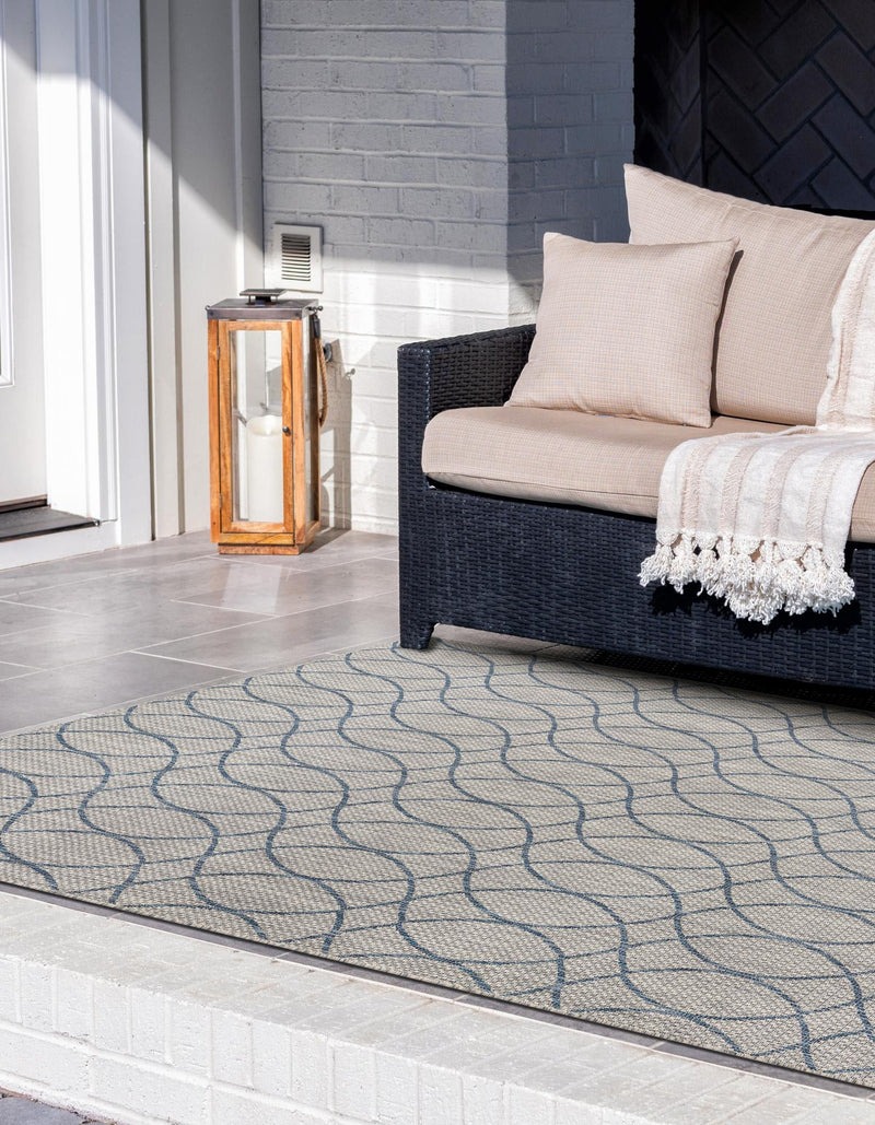 Garden Lattice Oasis Collection Area Rug -  Pavilion (Gray Blue) Rectangle Gray Blue  lifestyle 4