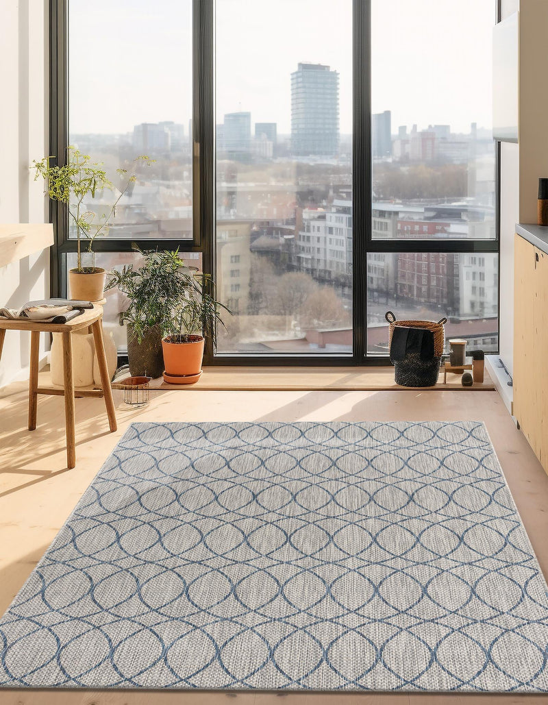 Garden Lattice Oasis Collection Area Rug -  Pavilion (Gray Blue) Rectangle Gray Blue  lifestyle 5