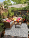 Garden Lattice Oasis Collection Area Rug -  Pavilion (Gray Blue) Rectangle Gray Blue  lifestyle 6