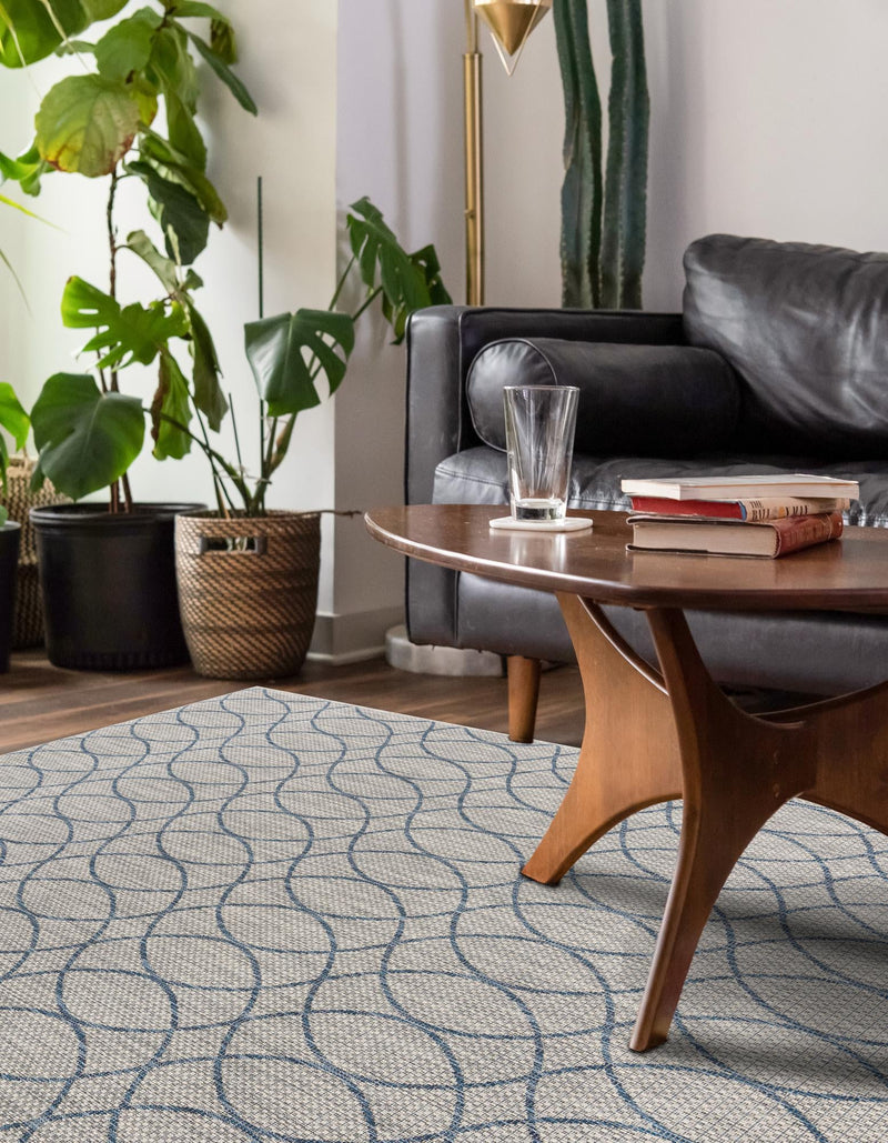 Garden Lattice Oasis Collection Area Rug -  Pavilion (Gray Blue) Rectangle Gray Blue  lifestyle 9