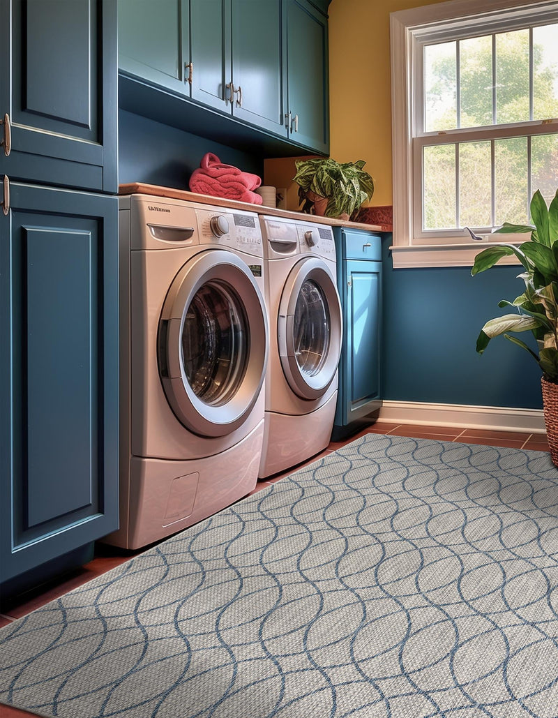 Garden Lattice Oasis Collection Area Rug -  Pavilion (Gray Blue) Rectangle Gray Blue  lifestyle 11