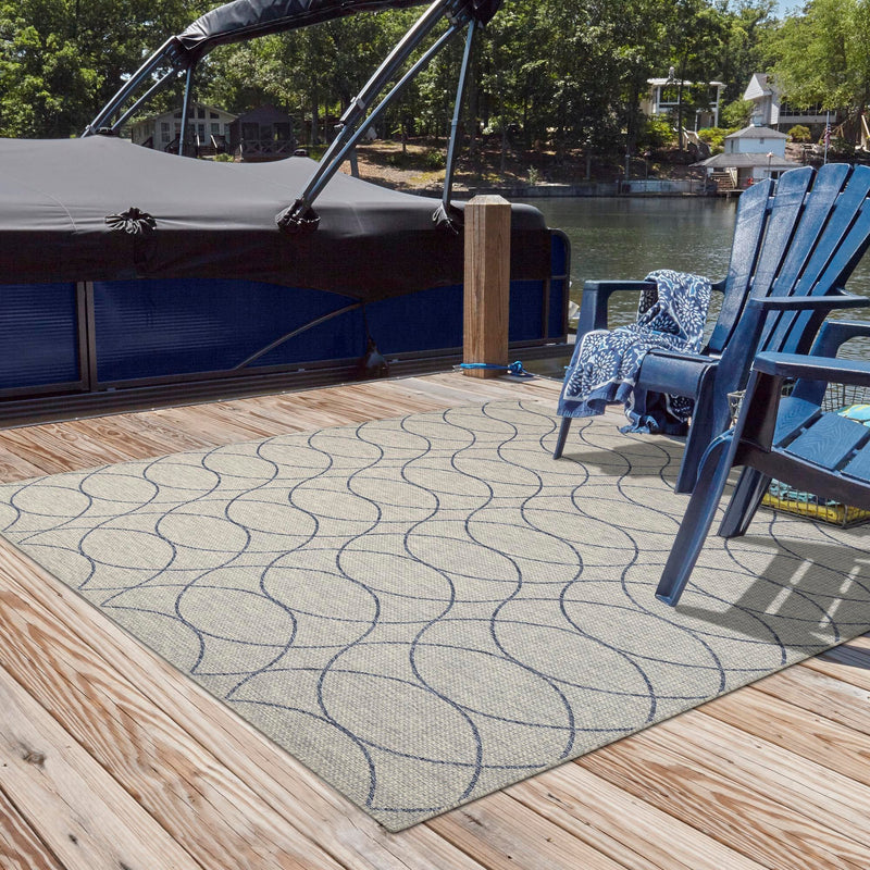 Garden Lattice Oasis Collection Area Rug -  Pavilion (Gray Blue) Square Gray Blue  lifestyle 14